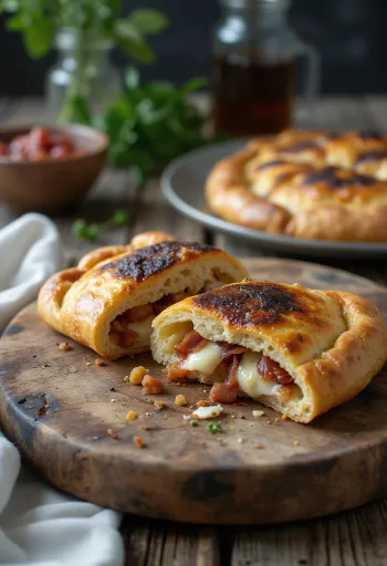 Čerstvě upečené calzone se slaninou a bryndzou