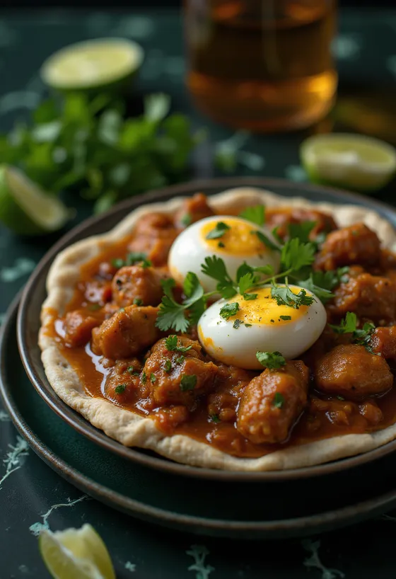 Doro Wat etiopský kuřecí guláš servírovaný