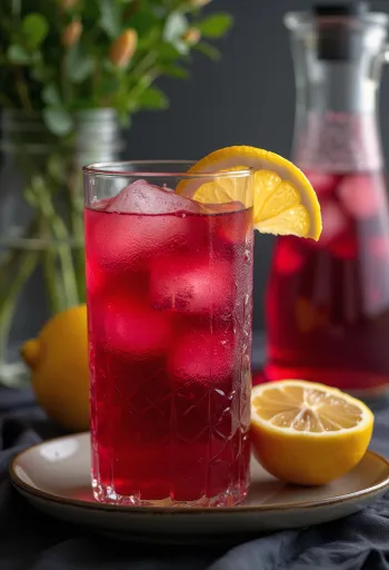 Ibišková limonáda podávaná ve sklenici