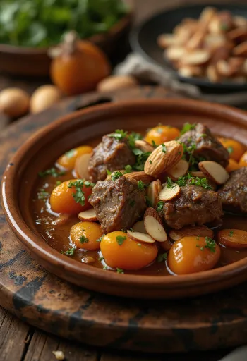 Jehněčí tagine s meruňkami podávaný s kuskusem