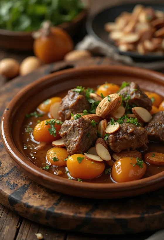 Jehněčí tagine s meruňkami podávaný s kuskusem