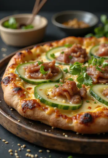Peking duck pizza s kousky kachny a omáčkou hoisin