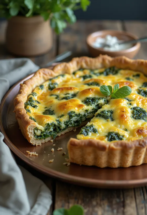 Plátky špenátového veganského quiche na talíři