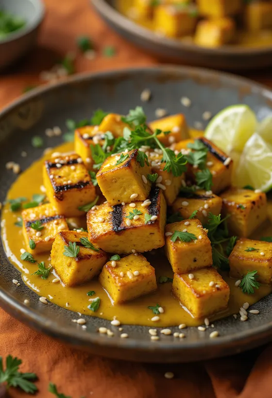Grilované tofu s kari tahini
