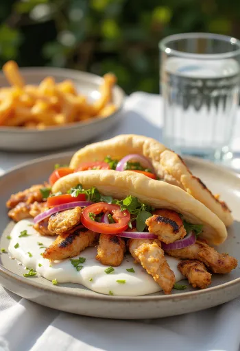 Gyros s kuřecím masem podávaný v pitě