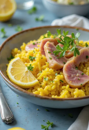 Klasické Kedgeree s tuňákem, kombinace vajec a rýže