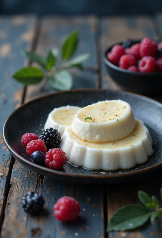 Naservírovaná tvarohová panna cotta s ovocem