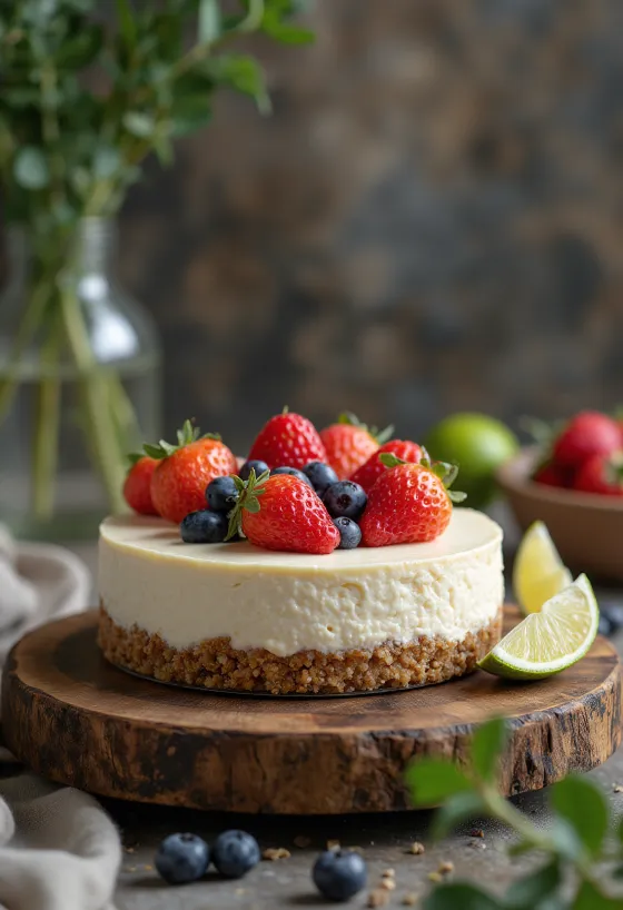 Veganský cheesecake servírovaný na talířku
