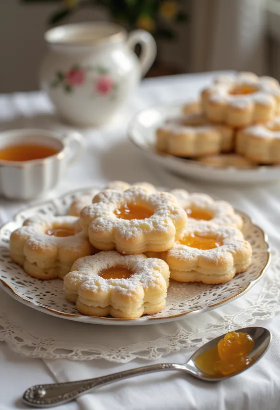 Klasické linecké s marmeládou posypané moučkovým cukrem