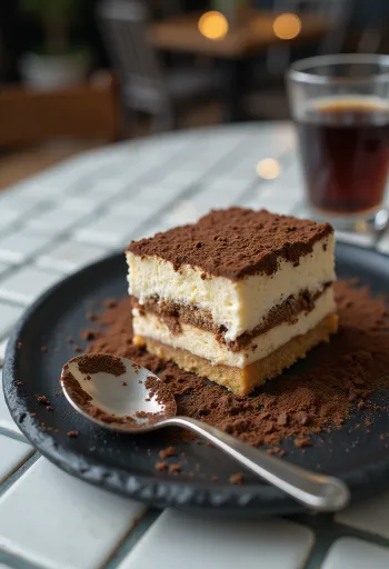 Nadýchaný dort Tiramisu posypaný kakaem