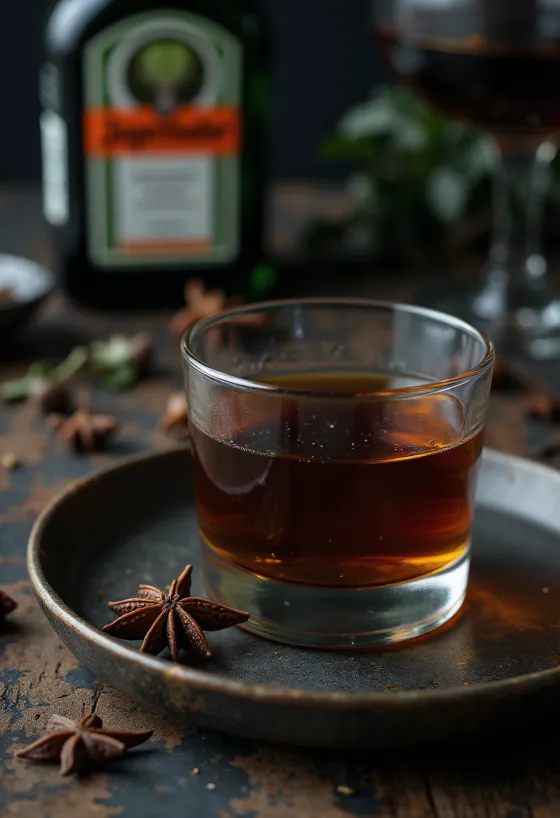 Domácí Jägermeister podávaný v láhvi
