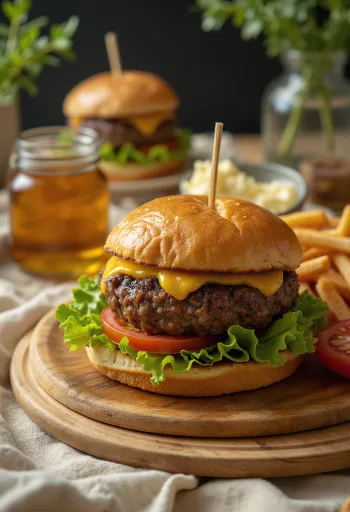 Burger z tuleního masa se salátem, rajčetem a majonézou