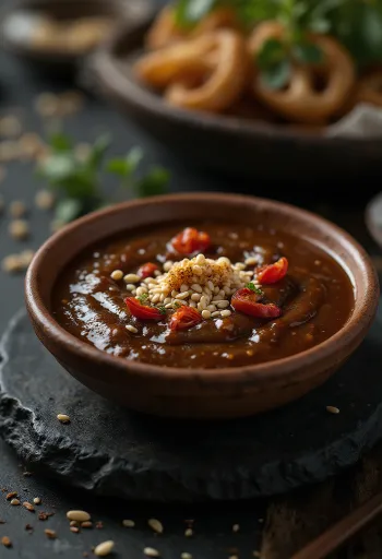 Tamarindový dip servírovaný s čerstvou zeleninou