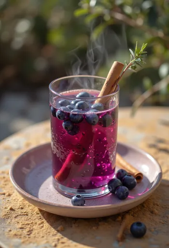 Borůvkový cider podávaný ve sklenici