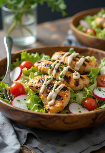 Kuřecí kousky se salátem a jogurtovým dresinkem