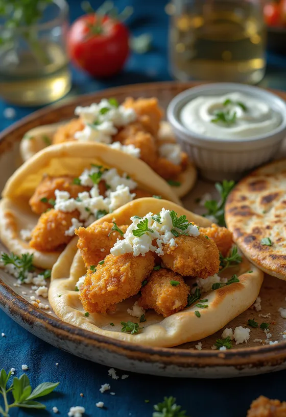 Gyros talíř s pečeným kuřetem, čerstvou zeleninou a omáčkou tzatziki