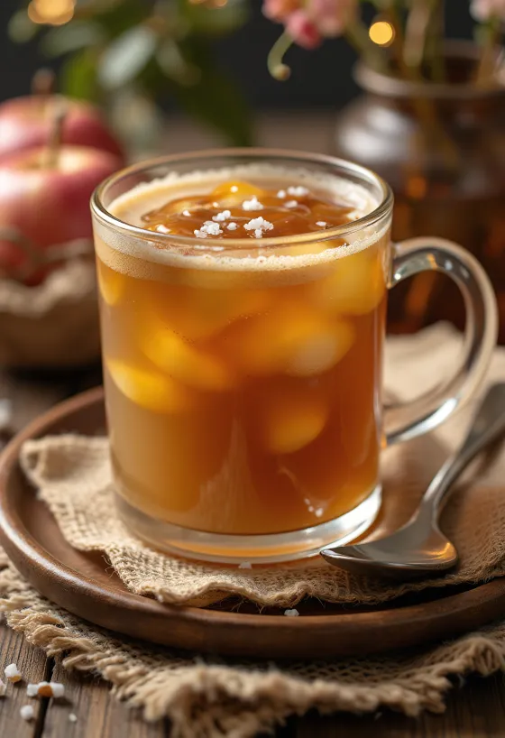 Karamelový jablečný cider podávaný