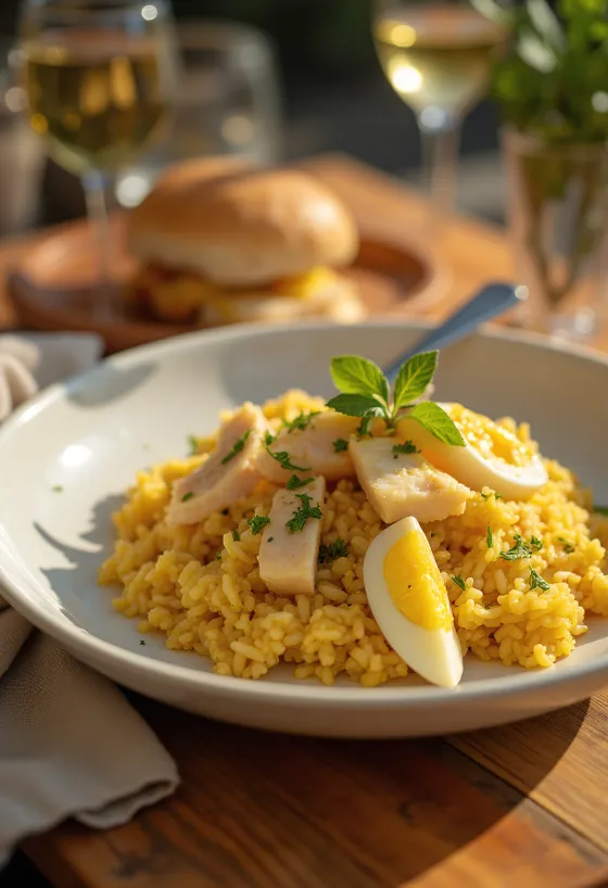 Klasické Kedgeree, kombinace uzené ryby, vajec a rýže