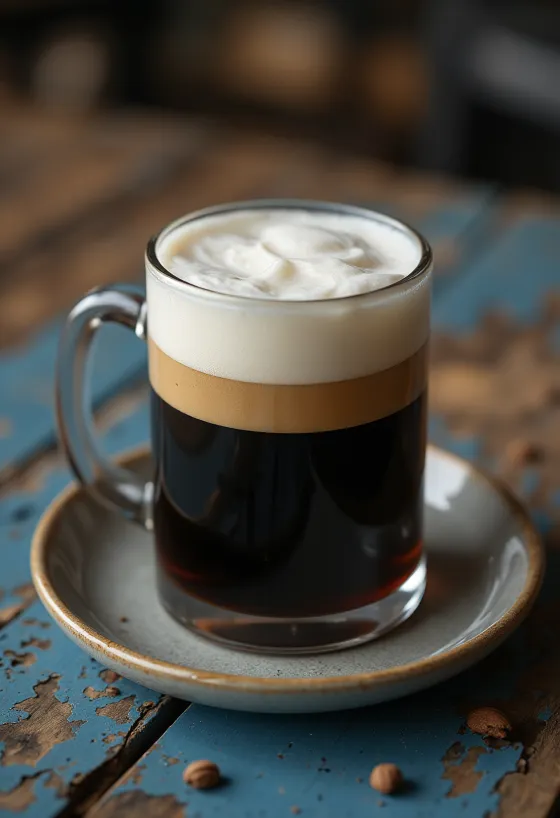 Irish Coffee zdobená šlehačkou a whiskey