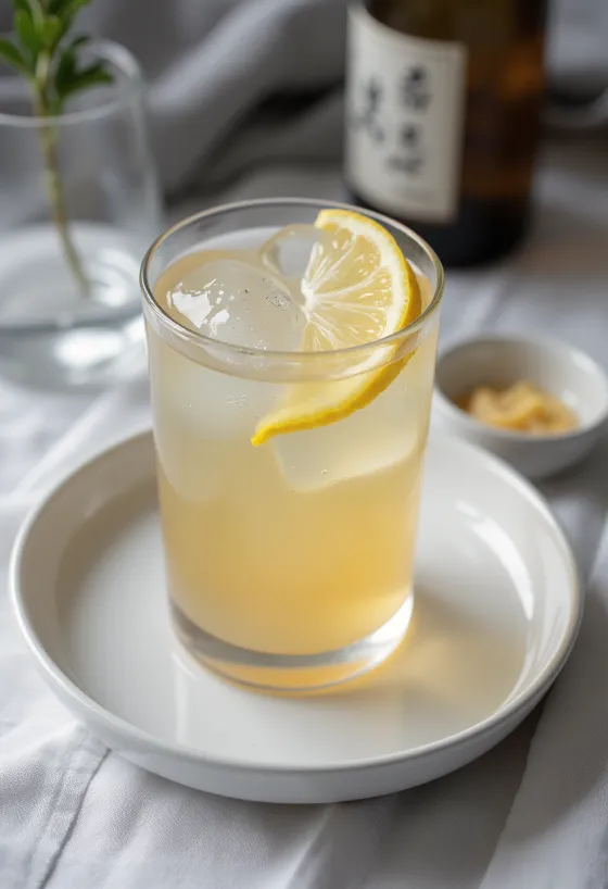 Japonský cider se saké podávaný ve sklenici