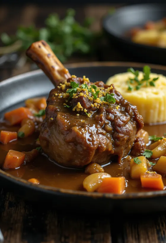 Ossobuco s gremolatou podávané s rizotem