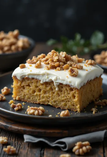 Veganský ořechový dort zdobený krémovou rostlinnou smetanou a ořechy