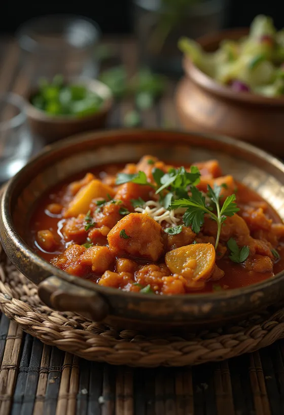 Tradiční Rogan Josh sytě červené barvy díky kořenu Ratan Jot