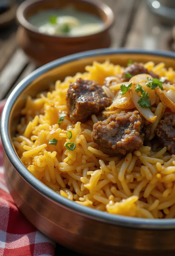 Indické Biryani s kozím masem v míse