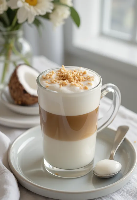 Latte s kokosovým mlékem čerstvě podávané