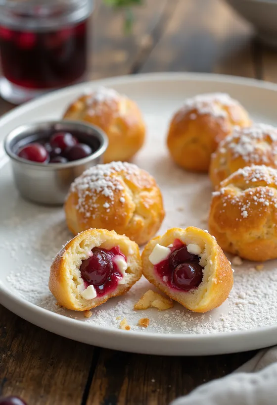 Æbleskiver s brusinkovou náplní, sýrem feta a špetkou vanilky