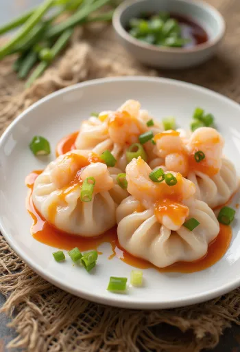 Bánh bột lọc s chilli omáčkou, na talíři, s čerstvým koriandrem