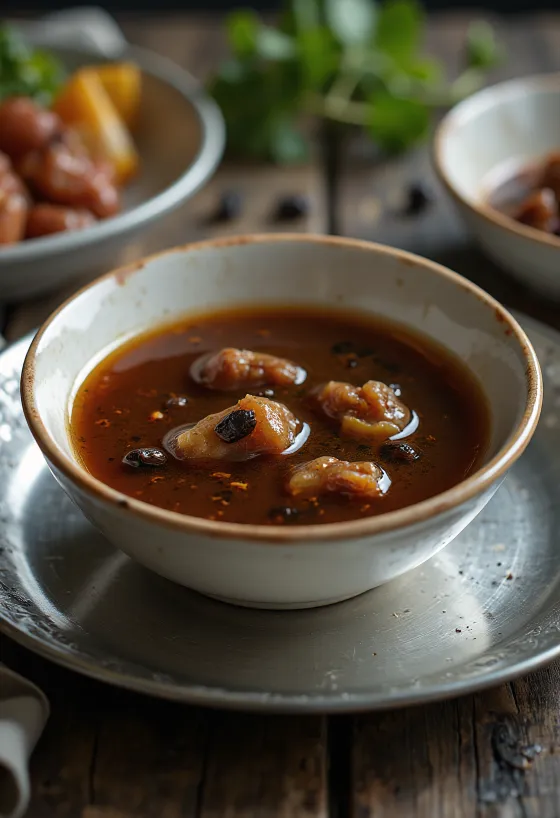 Omáčka Adobo podávaná s grilovaným kuřetem a rýží