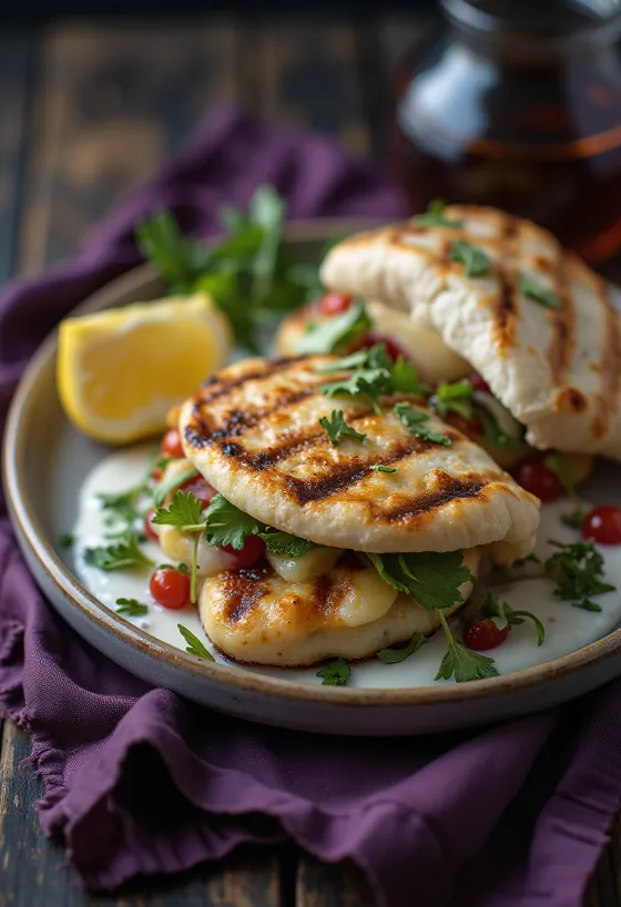Halloumi pita s grilovaným sýrem a čerstvou zeleninou