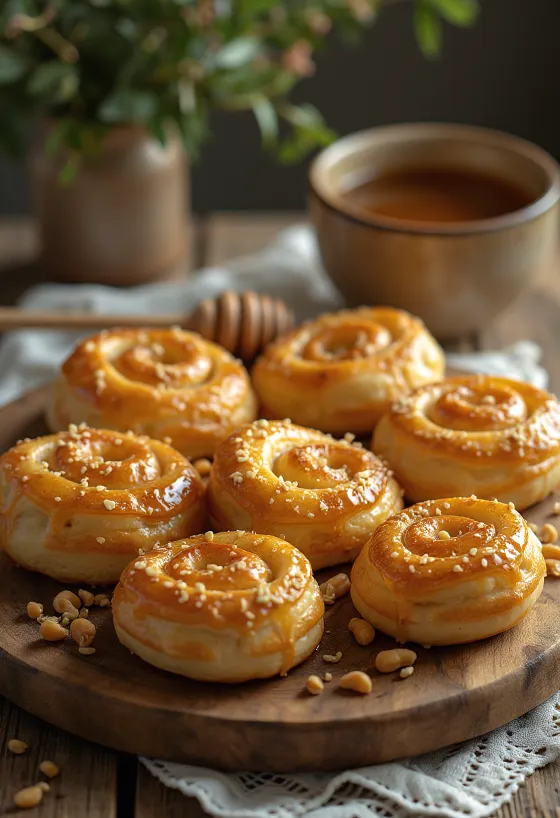 Burek s medem a arašídy, servírování
