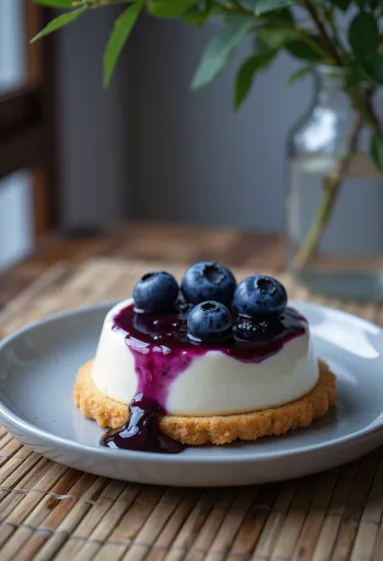 Borůvkový panna cotta dort s ovocnou ozdobou