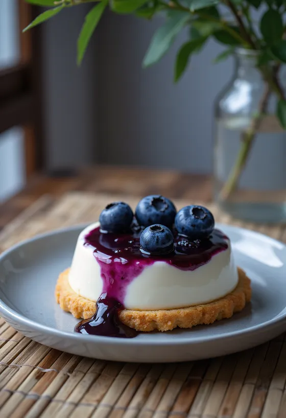 Borůvkový panna cotta dort s ovocnou ozdobou