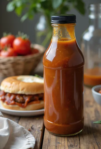 Pivní rajčatová barbecue omáčka v misce u grilovaného masa