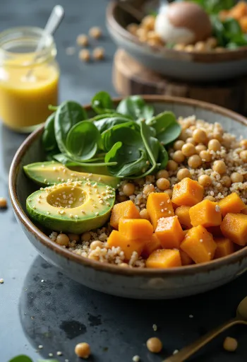 Dýňová quinoa Buddha bowl s čerstvou zeleninou
