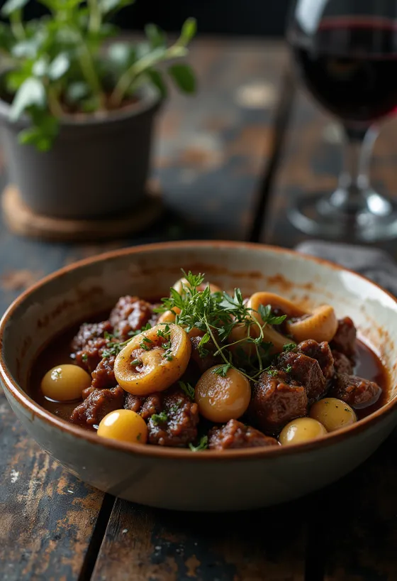 Boeuf Bourguignon v hrnci s červeným vínem