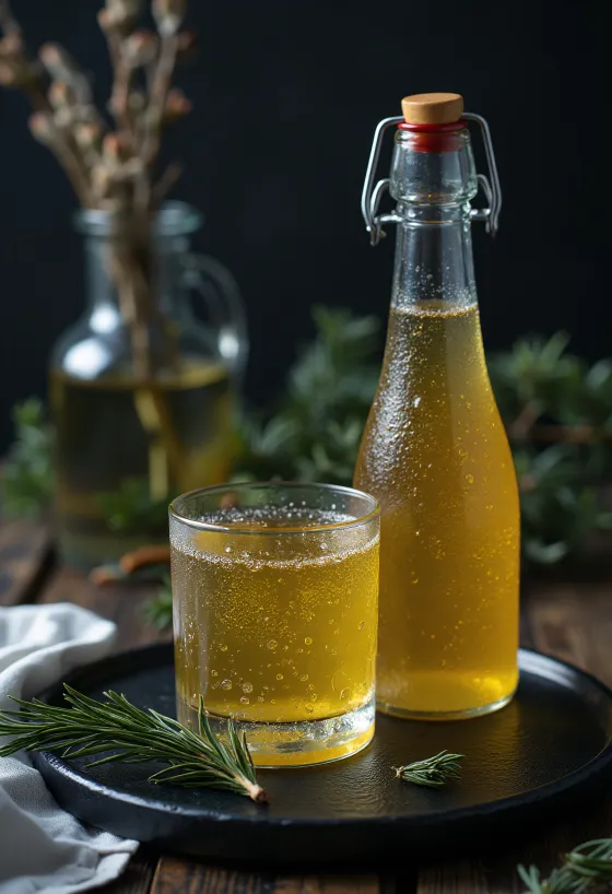 Skandinávský borovicový cider podávaný ve sklenici