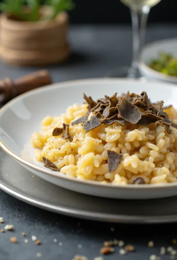 Krémová rýže servírovaná s černým lanýžem