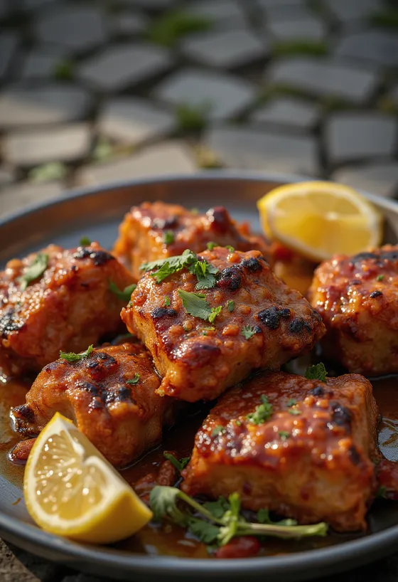 Kozí maso Tandoori s chlebem naan a čerstvým koriandrem