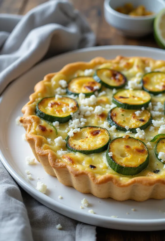 Quiche s grilovanou cuketou a sýrem feta čerstvě upečený
