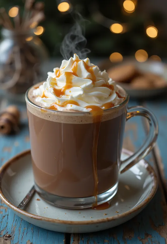 Medovo-karamelová horká čokoláda v hrnku