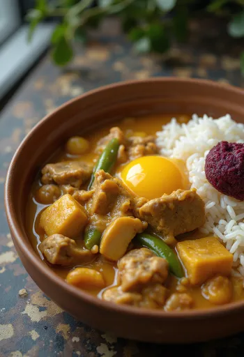 Kare-kare, filipínské maso s arašídovou omáčkou, servírované