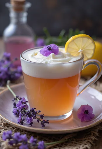 Levandulový cider podávaný ve sklenici