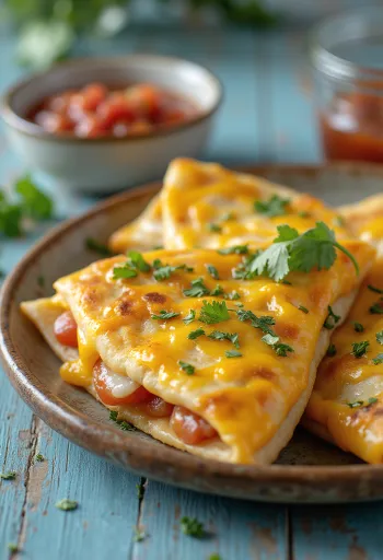 Quesadilla se sýrem, čerstvě opečená, zdobená koriandrem