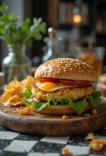 Veganský lilkový burger s čerstvou zeleninou