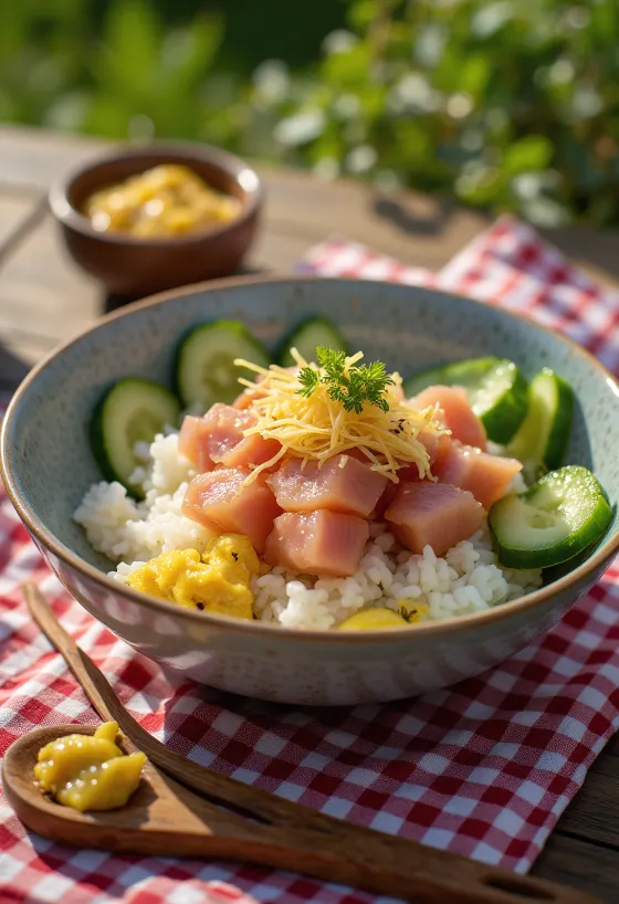 Miska Chirashi s japonskou hořčicí a čerstvou zeleninou