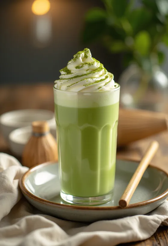 Matcha frappé čerstvě servírované